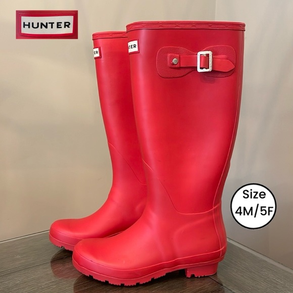 Hunter Shoes - Women's Original Tall Rain Boots, Women’s 5 Men 4, Military Red, Worn Once 4M/5F